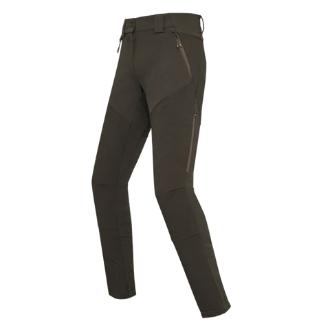 Pantalon de chasse pour femme Beretta 4 Way Stretch conçu pour l'outdoor avec élasticité et résistance, équipé d'inserts anti-abrasion, ventilation zippée, soutien lombaire élevé et coupe slim pour un confort durable dans les activités en automne et hiver.