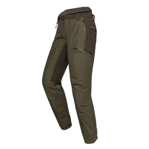 Pantalon de chasse Beretta Tri-Active EVO imperméable avec motif Camo Raltree Max5, offrant un tissu silencieux et respirant pour une grande liberté de mouvement grâce à ses inserts élastiques, idéal pour les espaces ouverts et les chasseurs exigeants.