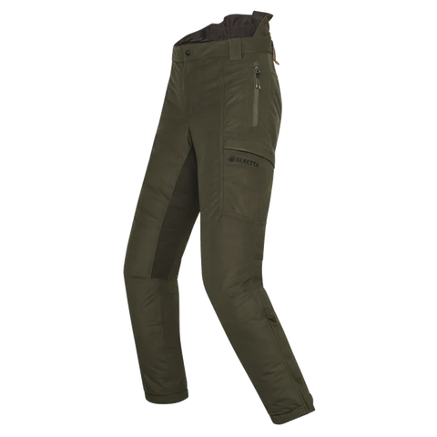 Pantalon Beretta Mull Insulated pour la chasse, imperméable et thermique avec membrane respirante, idéal pour environnements extrêmes, offrant confort et liberté de mouvement, en polyester élastique avec traitement DWR, couleur naturelle pour une chasse discrète.