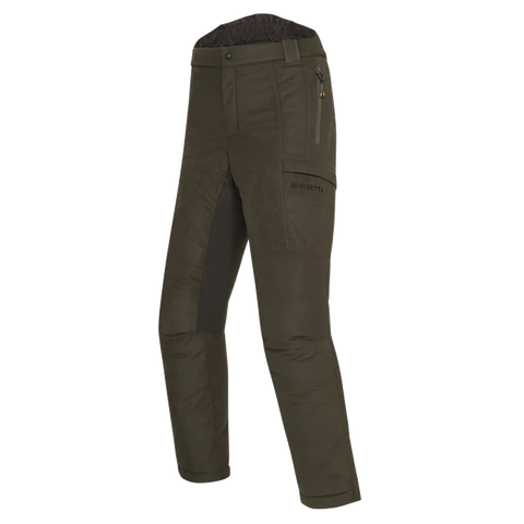 Pantalon Beretta Mull Insulated pour la chasse, imperméable et thermique avec membrane respirante, idéal pour environnements extrêmes, offrant confort et liberté de mouvement, en polyester élastique avec traitement DWR, couleur naturelle pour une chasse discrète.