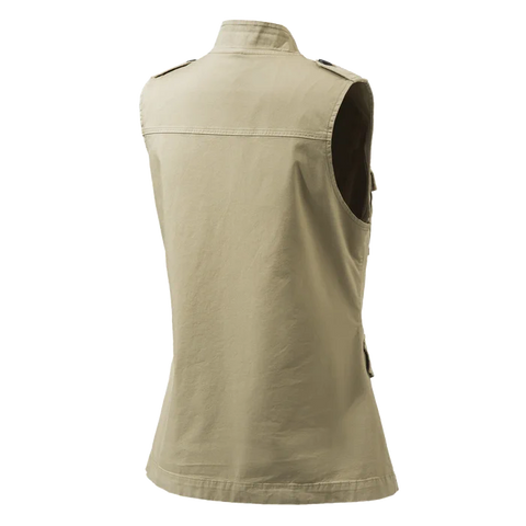 Gilet pour femme Beretta Serengeti en coton léger, idéal pour les excursions en plein air et les aventures safari, blouson élégant et pratique avec col spécialement conçu pour l'observation à la jumelle.