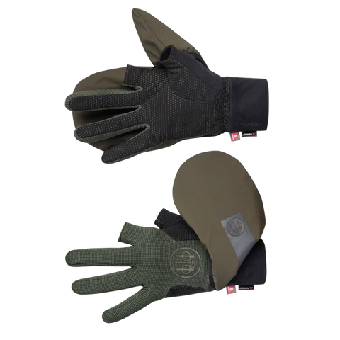 Gants de chasse Beretta Padded Double offrant une protection optimale contre le froid avec moufle supplémentaire, inserts pour écran tactile, manchette en néoprène élastique, et insert anti-dérapant pour une meilleure prise, adaptés pour chasser en températures froides jusqu'à -15 °C et garantir une performance maximale et une grande sensibilité pour le tir.