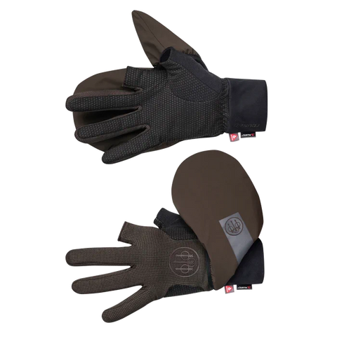 Gants de chasse Beretta Padded Double offrant une protection optimale contre le froid avec moufle supplémentaire, inserts pour écran tactile, manchette en néoprène élastique, et insert anti-dérapant pour une meilleure prise, adaptés pour chasser en températures froides jusqu'à -15 °C et garantir une performance maximale et une grande sensibilité pour le tir.