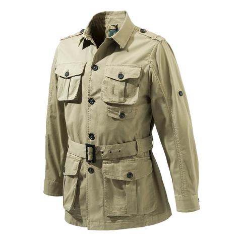 Veste Beretta Serengeti pour homme en coton confortable, idéale pour safari et activités en plein air, avec poches multiples et manches ajustables pour climat changeant
