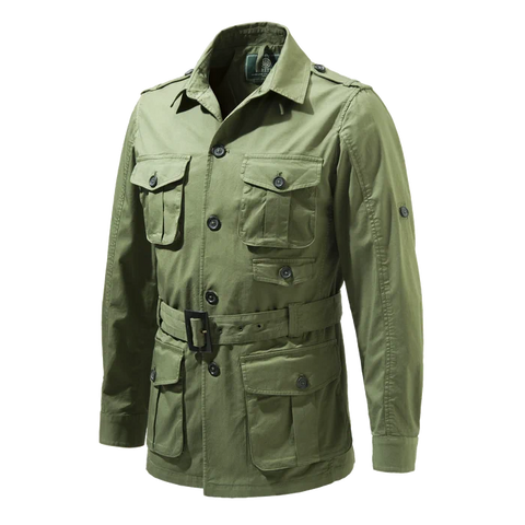 Veste Beretta Serengeti pour homme en coton confortable, idéale pour safari et activités en plein air, avec poches multiples et manches ajustables pour climat changeant