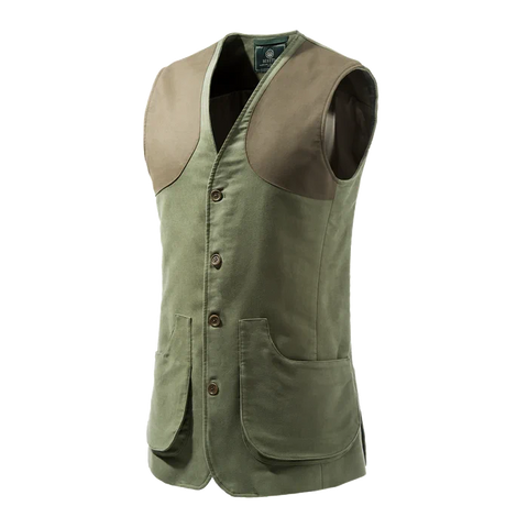 Gilet de chasse Beretta Moleskin Classic en moleskine de qualité avec épaulettes en microsuède, style élégant et traditionnel idéal pour chasse des oiseaux et activités de plein air