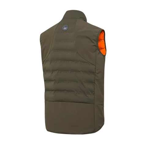 Gilet thermique pour homme Beretta Bezoar Hybrid conçu pour la chasse active, offrant respirabilité et thermorégulation grâce au rembourrage Freudenberg Comfortemp®, idéal pour températures entre 0°C et 10°C, fabriqué en nylon résistant, avec perforations laser et poches pratiques.