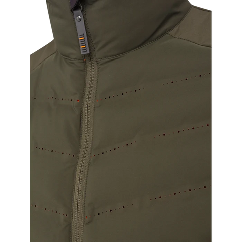 Gilet thermique pour homme Beretta Bezoar Hybrid conçu pour la chasse active, offrant respirabilité et thermorégulation grâce au rembourrage Freudenberg Comfortemp®, idéal pour températures entre 0°C et 10°C, fabriqué en nylon résistant, avec perforations laser et poches pratiques.