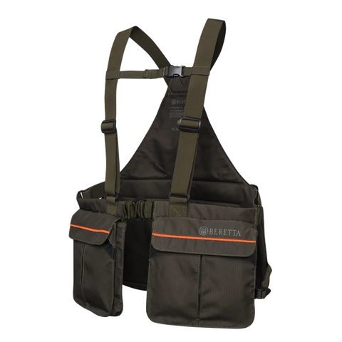 Gilet de tir Beretta Strap EVO avec bretelles réglables, sangle de poitrine et plusieurs poches pratiques pour les accessoires de chasse et de tir, fabriqué en polyester durable pour un ajustement ergonomique optimal