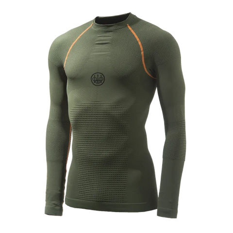 T-shirt Beretta Body Mapping 3D avec zones de compression, technologie sans couture, parfait pour températures de 0 à 10°C, idéal pour activités extérieures par temps froid, matière respirante et élastique