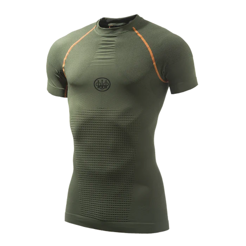 T-shirt Beretta Body Mapping 3D avec zones de compression, technologie sans couture, parfait pour températures de 0 à 10°C, idéal pour activités extérieures par temps froid, matière respirante et élastique