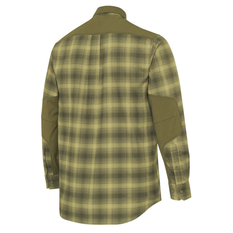 Chemise Beretta Outpost en polyester recyclé et élasthanne, idéale pour les chasseurs et les amateurs de plein air, avec renforts stratégiquement placés et poches poitrine plaquées pour un rangement pratique et une durabilité accrue lors des activités de début de saison.