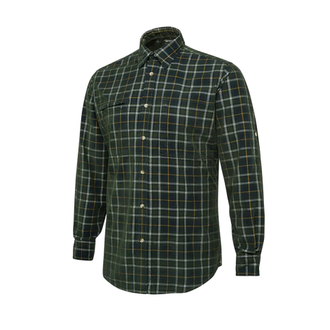 Chemise Beretta Dobby Corduroy pour homme en 100% coton avec traitement Silaide et poches zippées YKK, manches retroussables, idéale pour activités en plein air et utilisation quotidienne, alliant confort, style et technologie anti-odeurs.