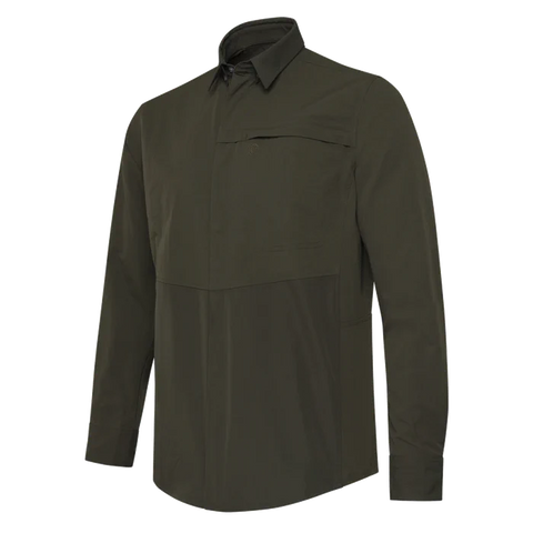 Chemise Beretta Thorn Resistant pour la chasse, offrant une résistance aux épines avec tissu polyester extensible et renforts polyamide, haute visibilité certifiée pour chasseurs, avec une respirabilité optimale et confort en mouvement