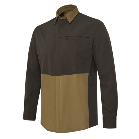 Chemise Beretta Thorn Resistant pour la chasse, offrant une résistance aux épines avec tissu polyester extensible et renforts polyamide, haute visibilité certifiée pour chasseurs, avec une respirabilité optimale et confort en mouvement