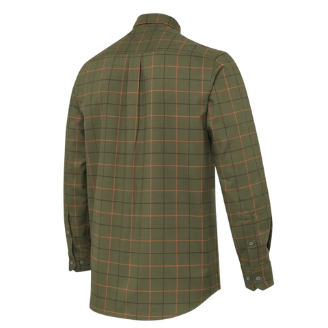 Chemise Beretta Jargo Stretch pour activités en plein air, offrant confort et flexibilité, idéale pour la chasse avec design fonctionnel, col boutonné caché, et poche poitrine, fabriquée en polyester recyclé et élasthanne, adaptée aux environnements variés comme les forêts, montagnes et milieux aquatiques.