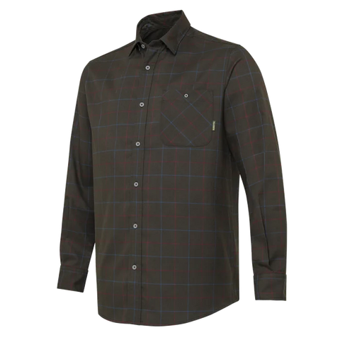 Chemise Beretta Jargo Stretch pour activités en plein air, offrant confort et flexibilité, idéale pour la chasse avec design fonctionnel, col boutonné caché, et poche poitrine, fabriquée en polyester recyclé et élasthanne, adaptée aux environnements variés comme les forêts, montagnes et milieux aquatiques.