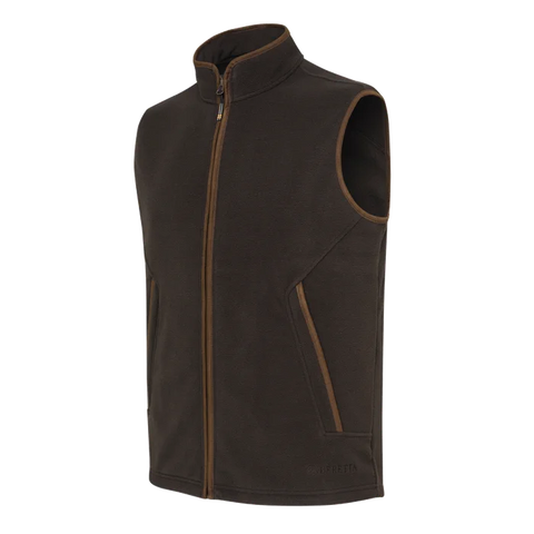 Vue détaillée du Gilet Beretta Arlington pour homme en polyester respirant, idéal pour la chasse et les activités de plein air. Gilet thermique léger avec glissière YKK, ourlets en microfibre douce, et cordon de serrage pour ajustement parfait. Convient comme couche intermédiaire pour confort et chaleur par temps froid.