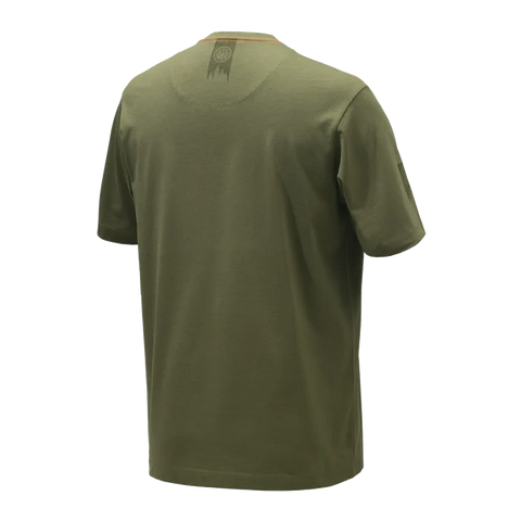 T-Shirt Beretta Trident pour homme en coton 100% avec logo emblématique imprimé sur le devant et au dos, offrant confort et style pour une utilisation quotidienne, idéal pour les amateurs de la marque recherchant une coupe regular et un design distinctif.