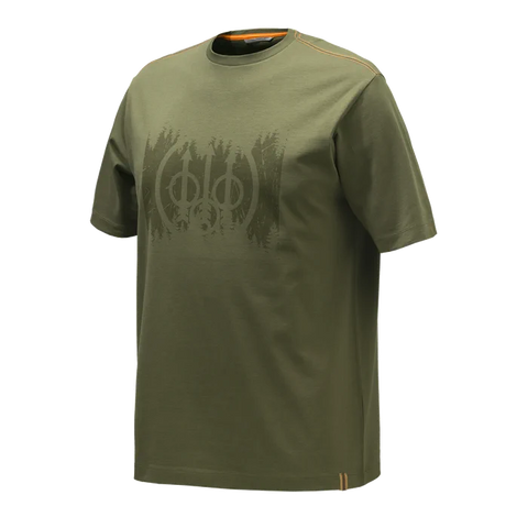 T-Shirt Beretta Trident pour homme en coton 100% avec logo emblématique imprimé sur le devant et au dos, offrant confort et style pour une utilisation quotidienne, idéal pour les amateurs de la marque recherchant une coupe regular et un design distinctif.