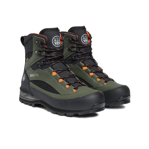 Chaussures Beretta Integra GTX pour chasse et randonnée en montagne, avec empeigne en Exagon, doublure GORE-TEX Sierra, semelle Vibram Curcuma pour adhérence sur terrains mouillés et rocailleux, couleur Forest Night.