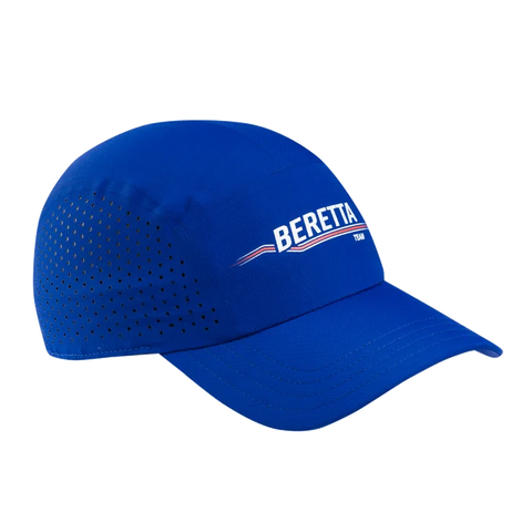 Casquette unisexe Beretta Team fabriquée en tissu technique respirant avec imprimé en couleur contrastante sur le devant, perforations pour ventilation accrue et bandeau intérieur anti-transpiration, réglage ajustable pour un confort personnalisé.