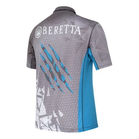 Polo Beretta Rush Scratch homme conçu pour tir dynamique, fabriqué en Polartec Delta, respirant, léger, sèche rapidement, protection UV et anti-odeurs, idéal pour activités intenses