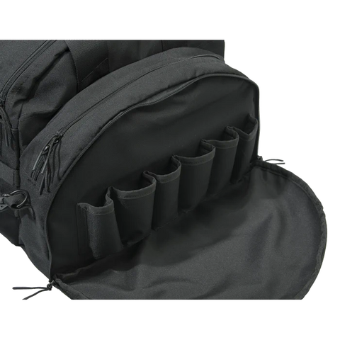 Image du sac de tir Beretta Tactical de 38 litres, conçu pour transporter tout l'équipement nécessaire pour une journée d'entraînement, avec un grand compartiment principal et des poches latérales pour une organisation optimale. Parfait pour les amateurs de tir, ce sac est fabriqué avec un matériau hydrofuge résistant et une glissière YKK pour une durabilité accrue.