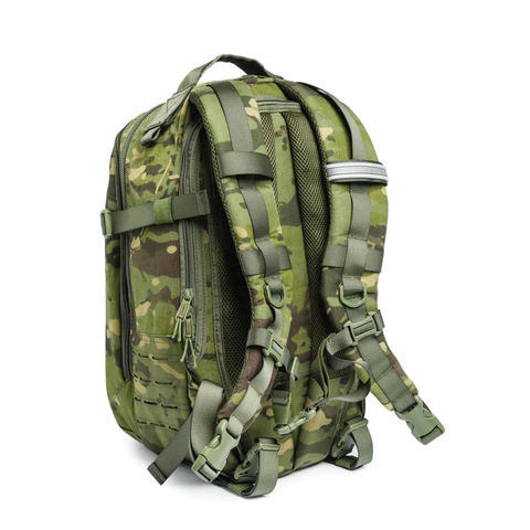 Image of Beretta Tactical Multicam Backpack with 29L capacity featuring M.O.L.L.E. system for outdoor and tactical activities, customizable with velcro patches, designed for durability and organization.