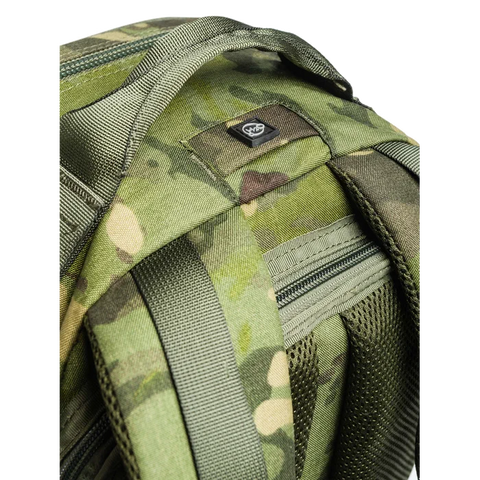 Image of Beretta Tactical Multicam Backpack with 29L capacity featuring M.O.L.L.E. system for outdoor and tactical activities, customizable with velcro patches, designed for durability and organization.