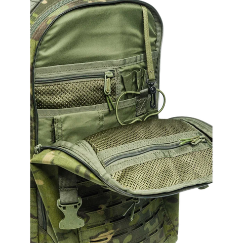 Image of Beretta Tactical Multicam Backpack with 29L capacity featuring M.O.L.L.E. system for outdoor and tactical activities, customizable with velcro patches, designed for durability and organization.