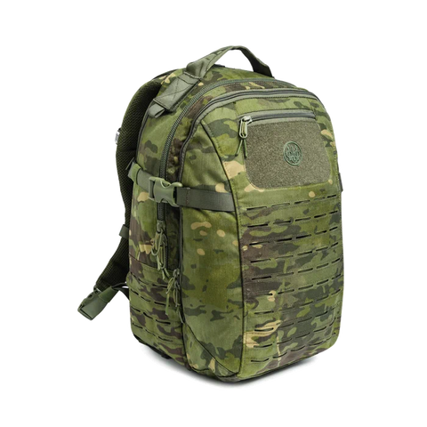 Image of Beretta Tactical Multicam Backpack with 29L capacity featuring M.O.L.L.E. system for outdoor and tactical activities, customizable with velcro patches, designed for durability and organization.