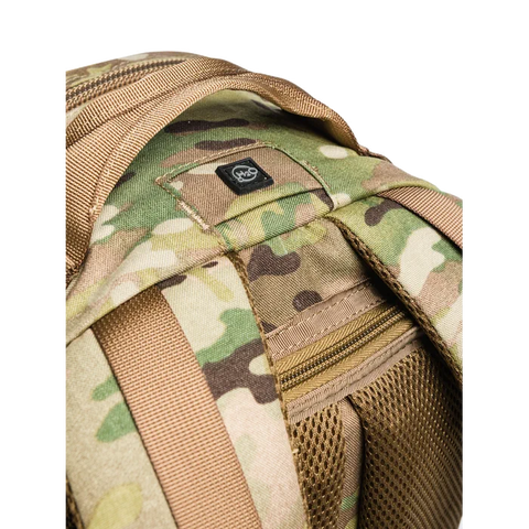 Image of Beretta Tactical Multicam Backpack with 29L capacity featuring M.O.L.L.E. system for outdoor and tactical activities, customizable with velcro patches, designed for durability and organization.