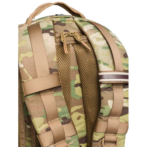 Image of Beretta Tactical Multicam Backpack with 29L capacity featuring M.O.L.L.E. system for outdoor and tactical activities, customizable with velcro patches, designed for durability and organization.