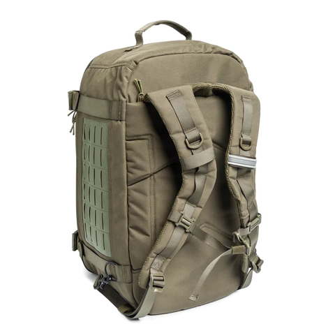 Beretta Field Patrol 49L bag featuring a large main compartment, adjustable shoulder strap, M.O.L.L.E. webbing, and durable waterproof polyester material, ideal for hiking, tactical missions, and outdoor adventures.