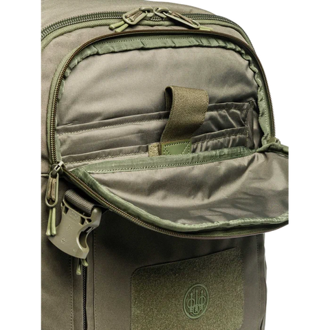 Beretta Field Patrol 49L bag featuring a large main compartment, adjustable shoulder strap, M.O.L.L.E. webbing, and durable waterproof polyester material, ideal for hiking, tactical missions, and outdoor adventures.