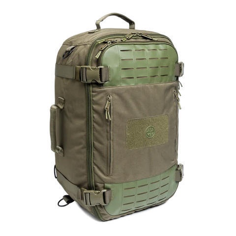 Beretta Field Patrol 49L bag featuring a large main compartment, adjustable shoulder strap, M.O.L.L.E. webbing, and durable waterproof polyester material, ideal for hiking, tactical missions, and outdoor adventures.