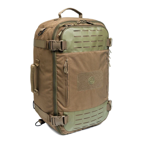 Beretta Field Patrol 49L bag featuring a large main compartment, adjustable shoulder strap, M.O.L.L.E. webbing, and durable waterproof polyester material, ideal for hiking, tactical missions, and outdoor adventures.