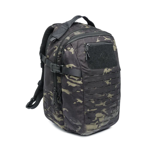 Image of Beretta Tactical Multicam Backpack with 29L capacity featuring M.O.L.L.E. system for outdoor and tactical activities, customizable with velcro patches, designed for durability and organization.