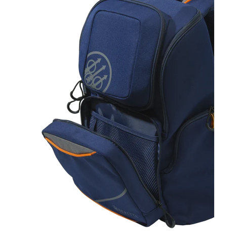 Image of the Beretta Uniform Pro EVO backpack with 20L capacity, designed for shooting sports. Features include water-resistant material, padded shoulder straps, multiple versatile pockets including a preformed one for shooting glasses, ergonomic and compact design perfect for organizing shooting gear while providing durability and comfort.