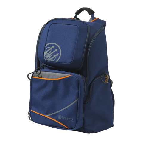 Image of the Beretta Uniform Pro EVO backpack with 20L capacity, designed for shooting sports. Features include water-resistant material, padded shoulder straps, multiple versatile pockets including a preformed one for shooting glasses, ergonomic and compact design perfect for organizing shooting gear while providing durability and comfort.