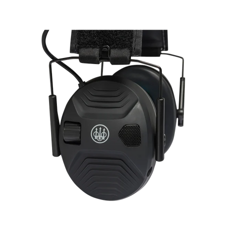 Casque électronique Beretta de protection auditive active avec SNR de 32 dB, idéal pour la chasse, doté d'amplification sonore et de coquilles compactes pour un confort optimal