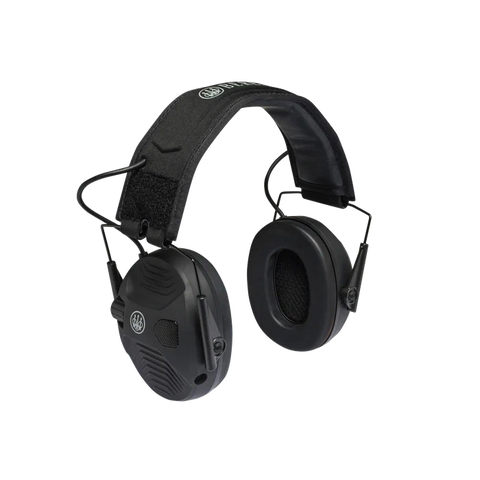 Casque électronique Beretta de protection auditive active avec SNR de 32 dB, idéal pour la chasse, doté d'amplification sonore et de coquilles compactes pour un confort optimal