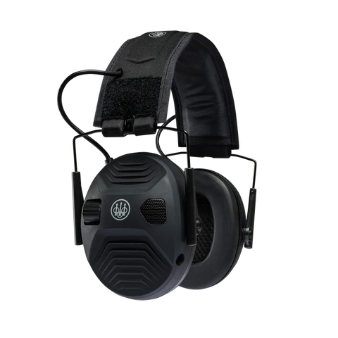 Casque électronique Beretta de protection auditive active avec SNR de 32 dB, idéal pour la chasse, doté d'amplification sonore et de coquilles compactes pour un confort optimal