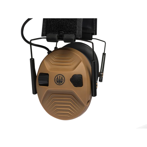 Casque électronique Beretta de protection auditive active avec SNR de 32 dB, idéal pour la chasse, doté d'amplification sonore et de coquilles compactes pour un confort optimal