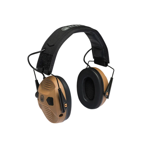 Casque électronique Beretta de protection auditive active avec SNR de 32 dB, idéal pour la chasse, doté d'amplification sonore et de coquilles compactes pour un confort optimal