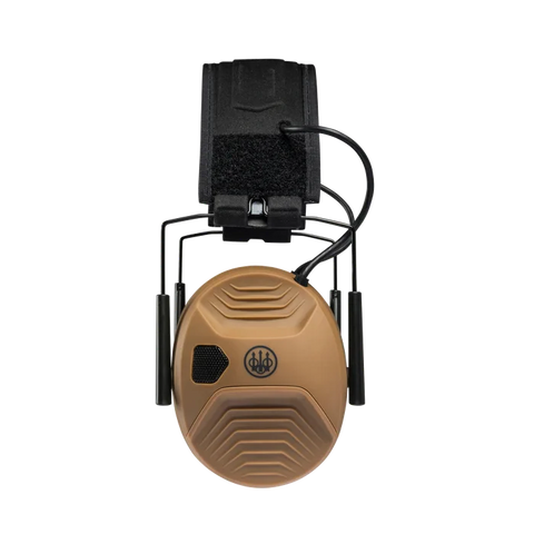 Casque électronique Beretta de protection auditive active avec SNR de 32 dB, idéal pour la chasse, doté d'amplification sonore et de coquilles compactes pour un confort optimal