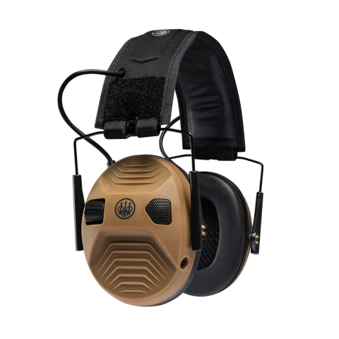 Casque électronique Beretta de protection auditive active avec SNR de 32 dB, idéal pour la chasse, doté d'amplification sonore et de coquilles compactes pour un confort optimal