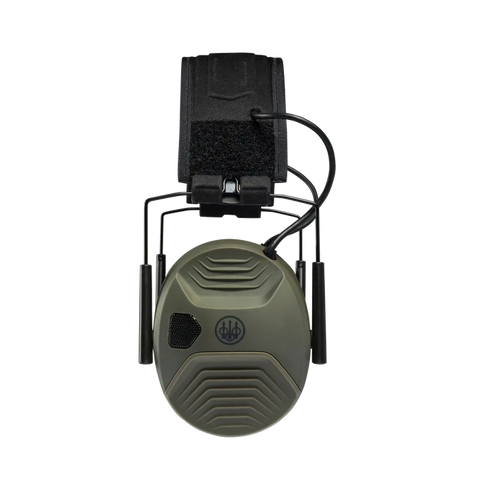Casque électronique Beretta de protection auditive active avec SNR de 32 dB, idéal pour la chasse, doté d'amplification sonore et de coquilles compactes pour un confort optimal