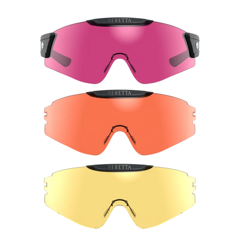 Lunettes Beretta InterMask avec verres interchangeables et bandeau anti-transpiration, offrant un confort et une visibilité optimale pour le tir sportif, idéales pour s'adapter à différentes conditions de luminosité.